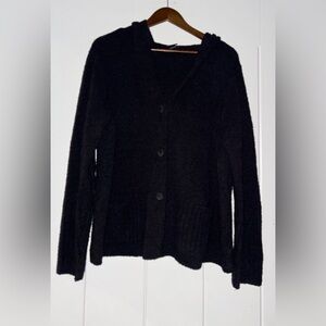 Eileen Fisher Wool Button‎ Up Hooded Crepe Top Women XL Office Wear Closet Basic